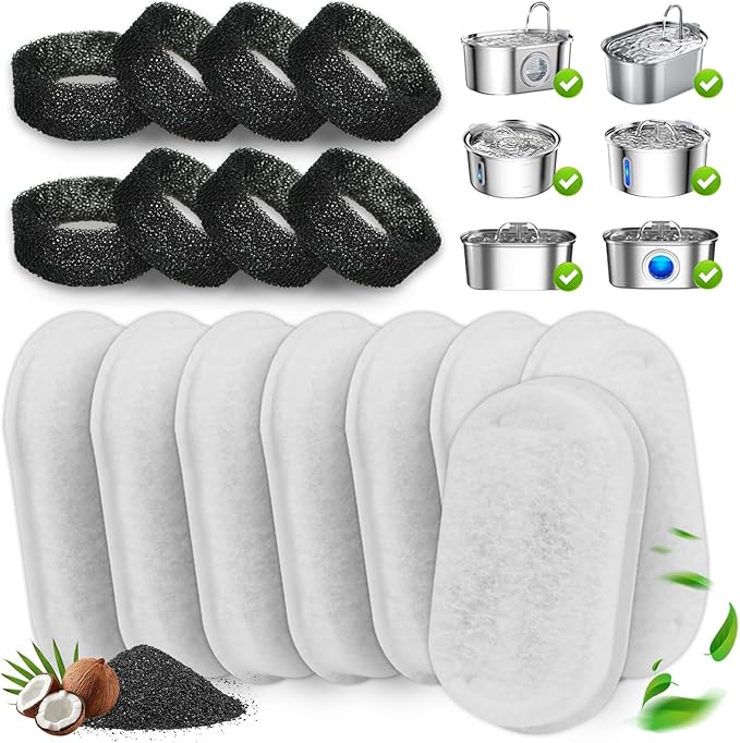 16-Pack Cat Water Fountain Filter – Cat Fountain Replacement Filters for Stainless Steel Adjustable Water Flow Pet Water Fountain, Dog Water Fountain