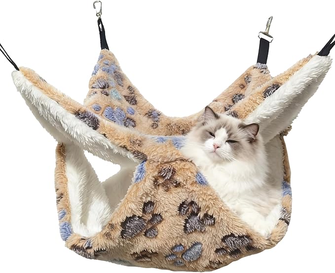 Cat Hammock for Cage, Soft Warm Hanging Bed for Kitten, Guinea Pig, Ferret, Rat, Chinchilla and Other Small Pets, Cozy Bunkbed 13.39"x13.39"