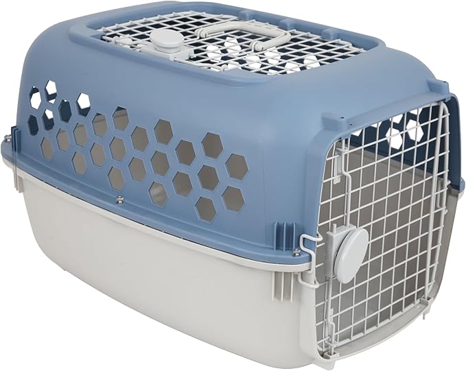 24" Pet Kennel Carrier for Small Dogs & Cats - Portable & Travel-Ready Two-Door (Top/Front Loading), Durable Blue Plastic