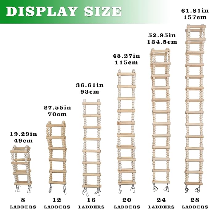 Bird Ladder Bridge, Wooden Pet Hamster Climbing & Swing Toys, Cage Accessories for Birds Rats Parrots Hamster Squirrel Sugar Gliders Parakeets Cockatiels - 16 Steps - 36.6 x 3.14 Inch