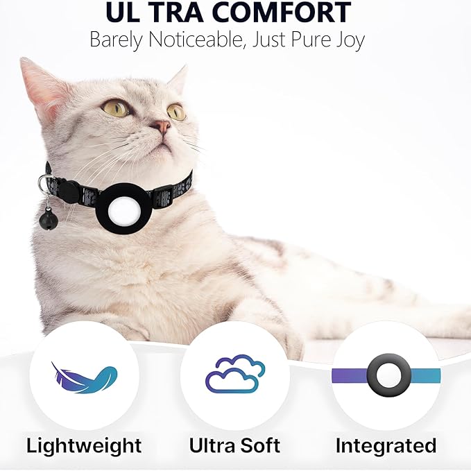 GPS Tracker for Cats, Mini GPS Pet Tracker with Collar, IPX8 Waterproof Cat Trackers Collar,No Monthly Fee,Work with Apple Find My(iOS Only),Smart Trackers for Pets-Black-4