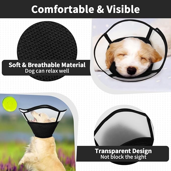 Allroaring Dog Cone, Soft Dog Cones for Small Dogs, Adjustable Doggie Cone Collar to Stop Licking, Professional Pet Recovery Cones E-Collar for Dogs Aftert Surgery Wound Healing, Black S