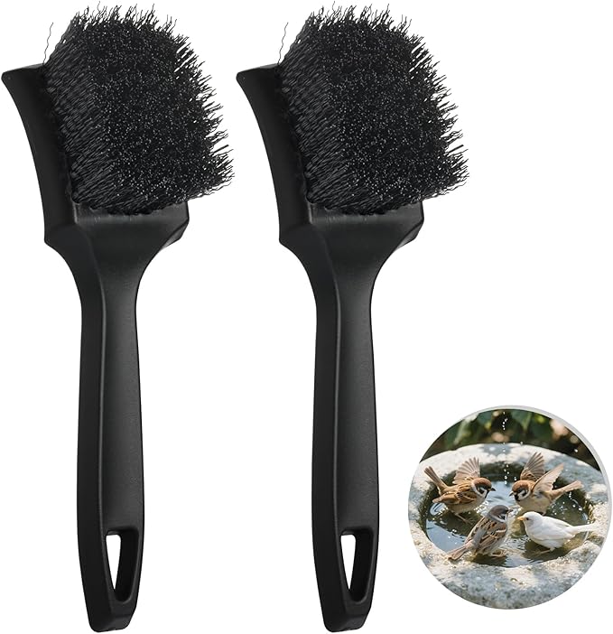 2 Pcs Brush for Bird Baths Black Hard Bristle Cleaning Brush with Ergonomic Handle Utility Bird Bath Cleaner for Bird Feeder Bath Accessories Fountain Outdoor Cleaning