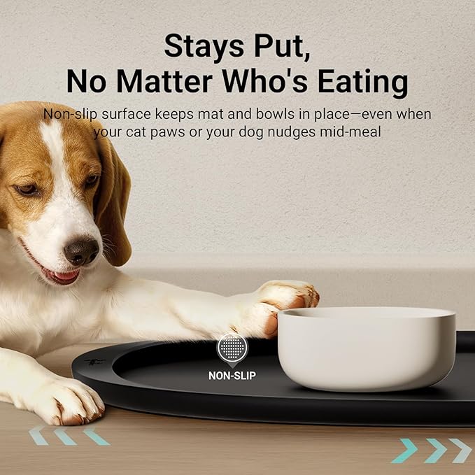 DownyPaws Dog Food Mats for Floors Waterproof, BPA Free Silicone Dog Bowl Mat, Non-Slip Pet Feeding Mat with High Raised Edge, Cat Placemat for Messy Drinkers, 24"×17", Black