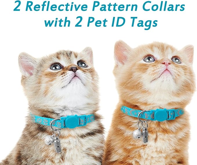 LLHK 2 Pack Breakaway Cat Collars & 2 Pcs Name Tags,Reflective Safety Kitten Collar with Bell,for Girl Boy Male Cats,Adjustable 7''-12'', Personalized ID Tag,Pet Supplies,Accessories