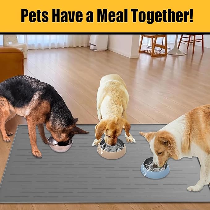 51.2"x25.6"(130cm×65cm) Largest Dog Food Mat, XXXXL Silicone Dog and Cat Mat for Food and Water Bowls, Thinken Waterproof Non-Slip XXXL Pet Feeding Mat for Floors, Black