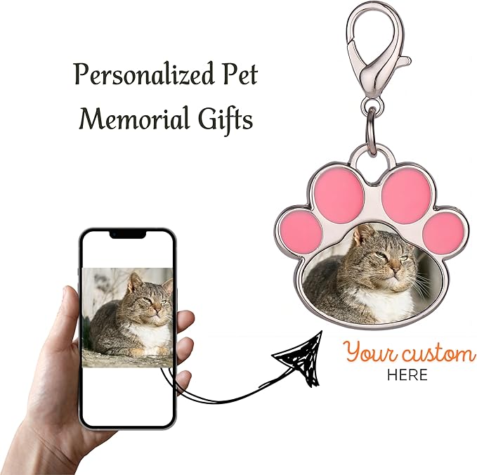 Custom Pet Photo Keychain Personalized Photo Pawprint Dog Tag Keychain Engraved Keyring Animal Pet Lover