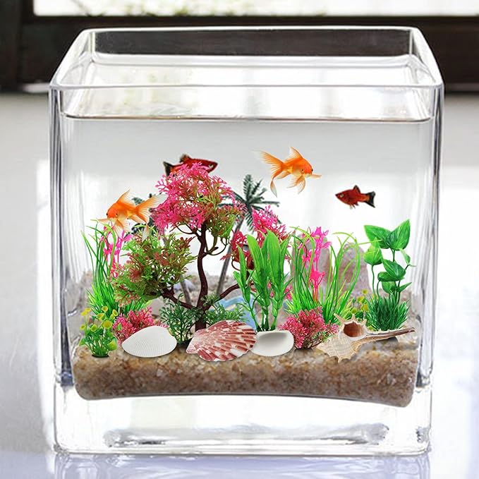 Aquarium Plants with Natural Decorations Shells, 15pcs Fish Tank Decoration Colorful Artificial Fish Tank Decor Plants Aquarium Decorations for Household and Office Aquarium Simulation