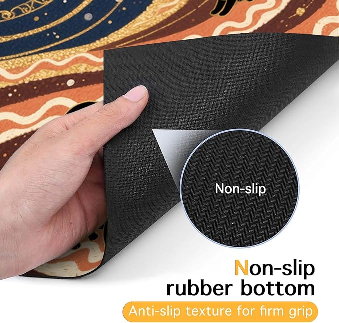 Pet Feedings Mats 20x12 inch Black Cat Design Pet Bowl Placemat Non Slip Mat for Cats Food and Water Indoor Kitty Feeding Station Artistic Cats Meal Mat for Small Pets Kitchen Floor Use