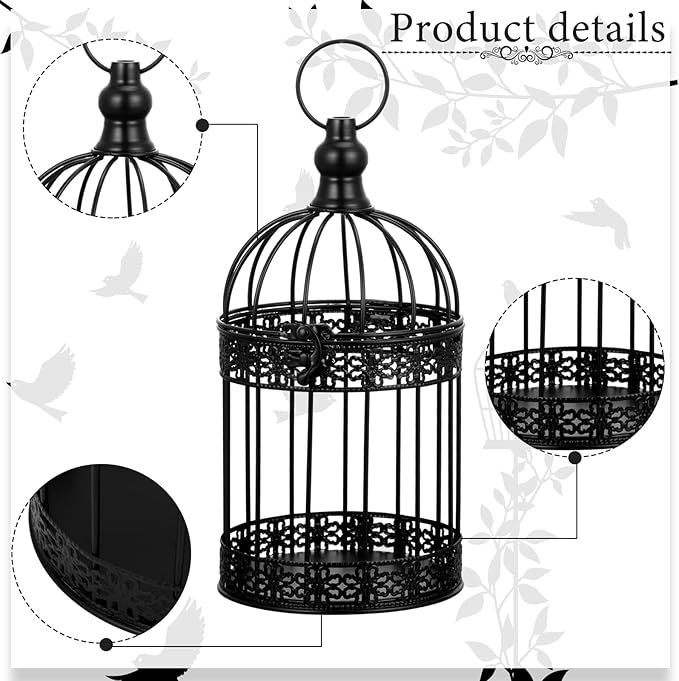 Sliner 4 Pcs Birdcage Candle Holder Valentine Decorative Bird Cages for Weddings Vintage Candlestick Holders Metal Lanterns Model Wedding Candle Centerpieces for Tables Valentine Home Decor(Black)