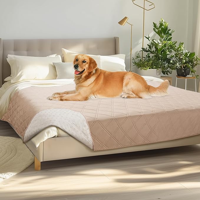 Luciphia 100% Waterproof Couch Cover Blanket for Dogs Anti-Slip Pet Couch Protector Sofa Mat Puppy Cat with Non-Slip Bottom, Beige, 68x82 Inch