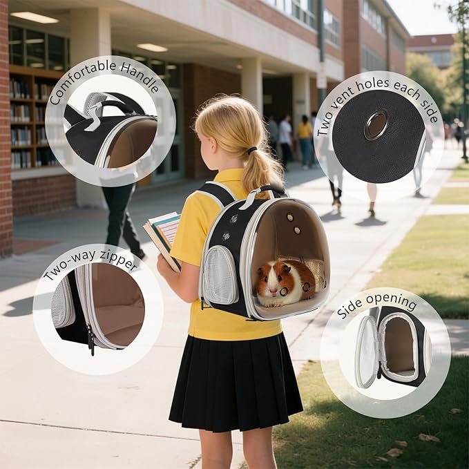 Back Expandable Backpack for Small Animals, Portable Travel Bag Breathable Pet Carrier Cages for Bunny, Guinea Pig, Bearded Dragon, Lizard, Rabbit, Squirrel, Tortoise, Kitten, Sugar Glider