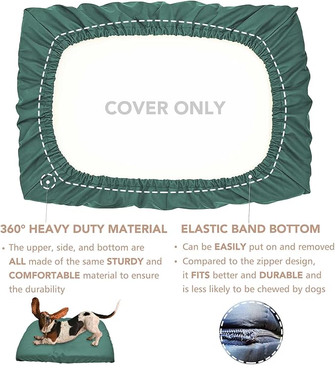 Dog Bed Cover Waterproof Replacement Machine Washable Covers for Dog Bed Heavy Duty Scratch Resistant Mattress Protector Pet Bed 47x29 Inch Dark Green Cover Only