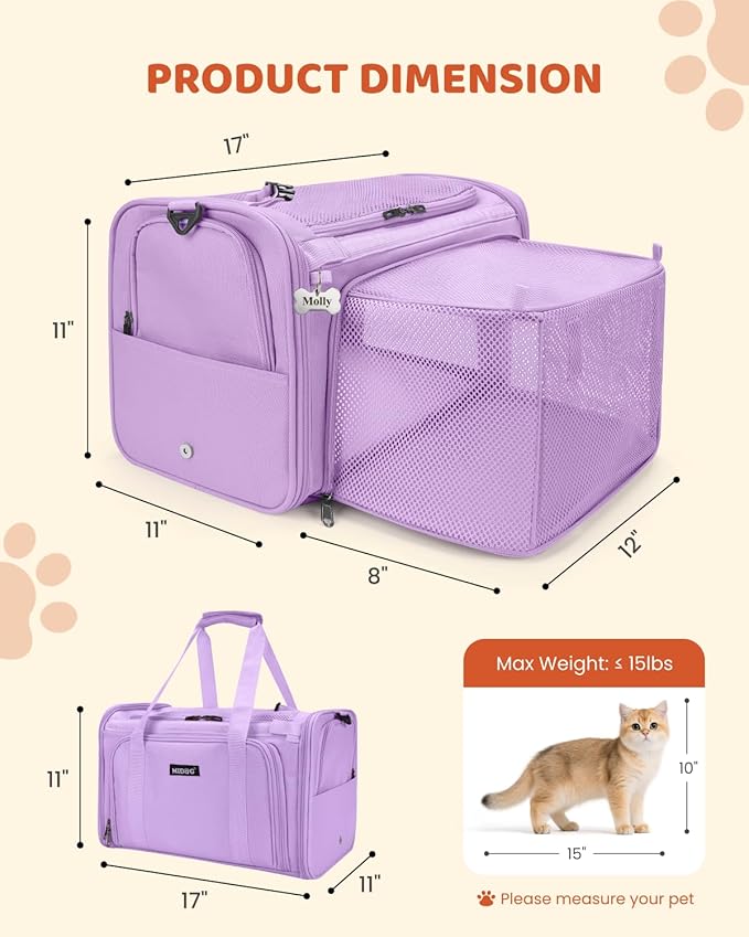 MIDOG Cat Carrier Soft for Small to Medium-Sized Cats,Up to 25 Lbs, TSA Airline Approved Soft Sided Pet Carrier