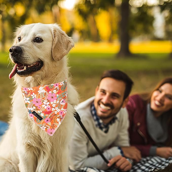 ARING PET Floral Dog Bandanas, Flower Leaf Triangle Scarf for Small Medium Large Boy Girl Dogs-Size L