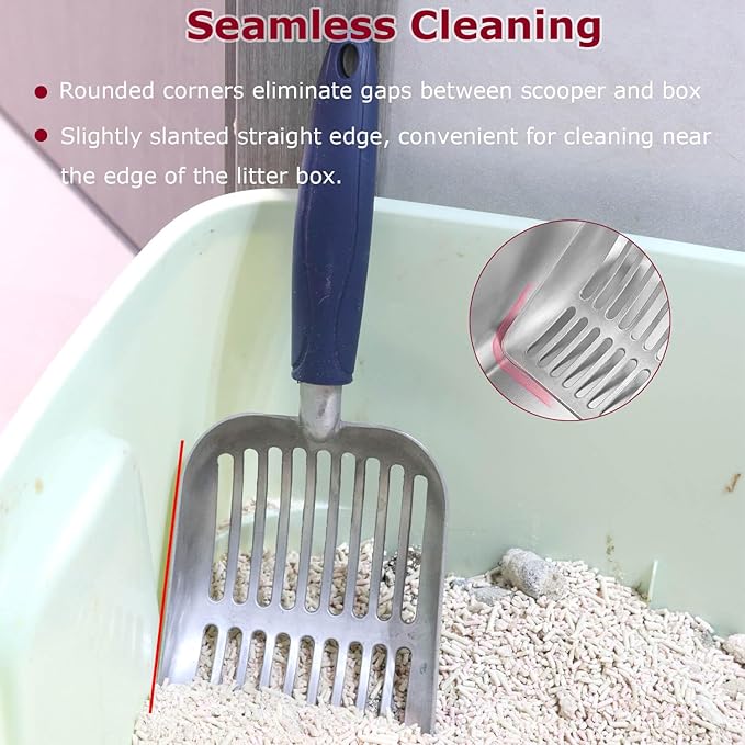 Metal Cat Litter Scoop - Non Stick Aluminum Alloy Aluminum cat Litter Scooper, Solid and Durable Oversized Metal Litter Scoops, Solid Metal, Fecal screening, Solid Handlel Aqua