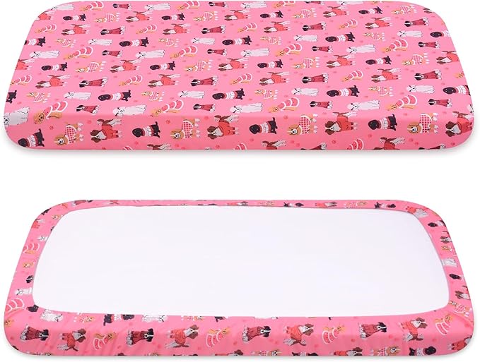 Replacement Dog Bed Covers Elastic Edged Washable Pet Bed Protector with Pink Dog Pattern Design for Medium & Large Pet Beds, Cover Only (Pink, 36" L x 27.0" W x 6.0" Th)