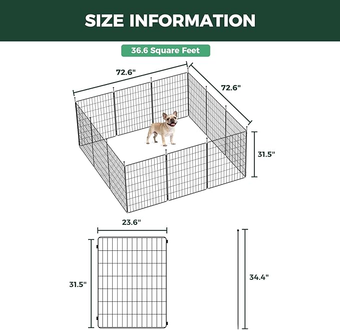 FXW MiniPaws Unleashed Dog Playpen, Expandable & Portable Design for Yard, RV Camping and Indoor Use, for Small and Medium Dogs, 32-inch 12 Panels