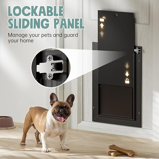 All Aluminum Cat Door Interior Door Black 3 Flaps, For Exterior door Small Cat Dog Doggy Doggie Door, Heavy Duty Pet Door, Insulation Flap, Telescoping Tunnel, Sliding Closing Panel (Pets Up to 22lbs)