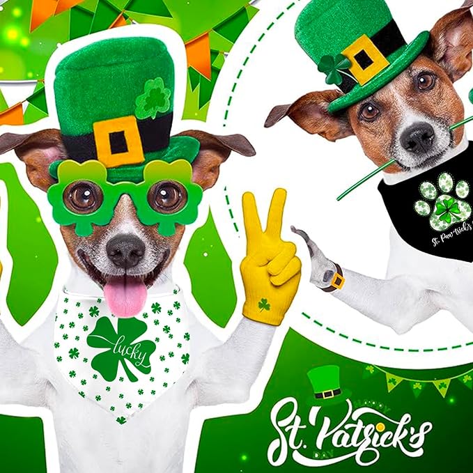St. Patrick's Day Dog Bandana, 2 Pack Adjustable Holiday Party Pets Saint Patrick Day Bandana Triangle Bibs Lucky Cat Scarf Set