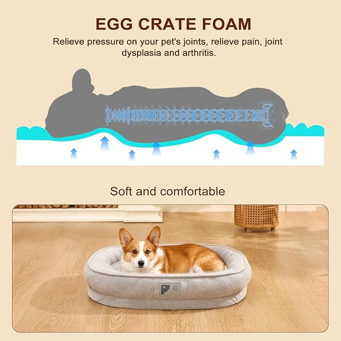 Orthopedic Dog Bed for Large Dog,Washable with Removable Cover&Non-Slip Bottom Couch Bed with Four-Sided Cushions Grey L