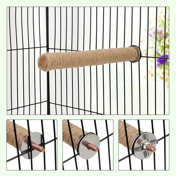 Hypeety Bird Perch Stand Natural Wood Parrot Hemp Rope Perch Birdcage Accessories Perch Standing Toy for Bird Parrot Macaw Cockatoo African Greys Budgies Parakeet 2Pcs (25cm/9.84in)