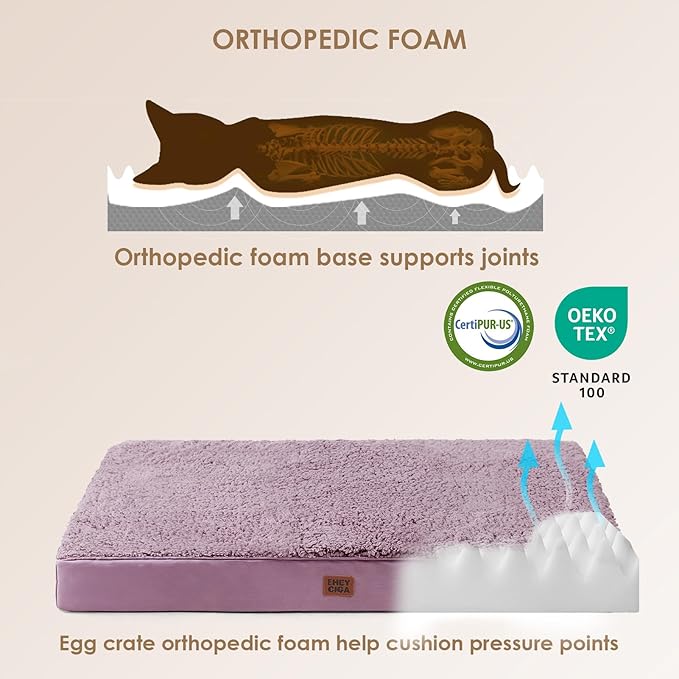 EHEYCIGA Orthopedic XL Dog Beds for Extra Large Dogs with Removable Washable Cover for Crate, Fog Purple, 41x27