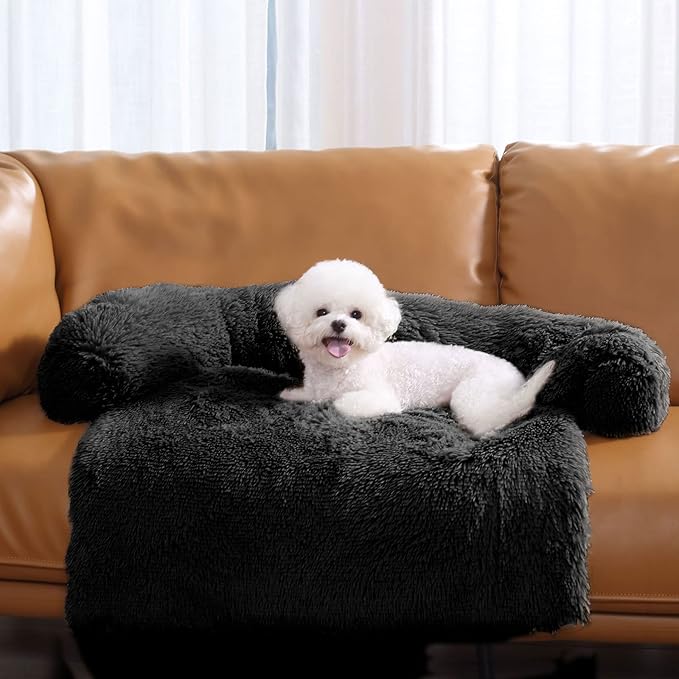 HachiKitty Dog Sofa Bed Cover, Plush Couch Protector, Washable Pet Mat (Large Black)
