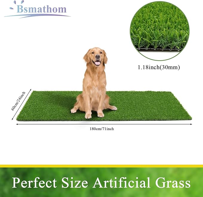 Bsmathom Artificial Grass Rug - Indoor/Outdoor, Fake Grass Turf for Patio, Balcony & Garden - 2x6Ft