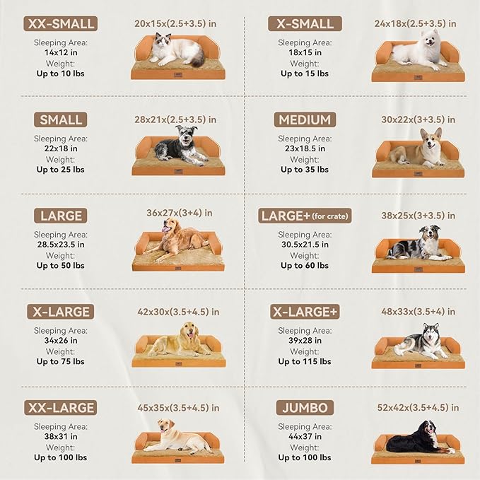 Large Dog Bed Orthopedic Washable, Orthopedic Dog Beds for Large Dogs, Washable Cover Removable Bolster and Non-Slip Bottom Pet Beds, XL XLarge Extra Large Dogs - Orange