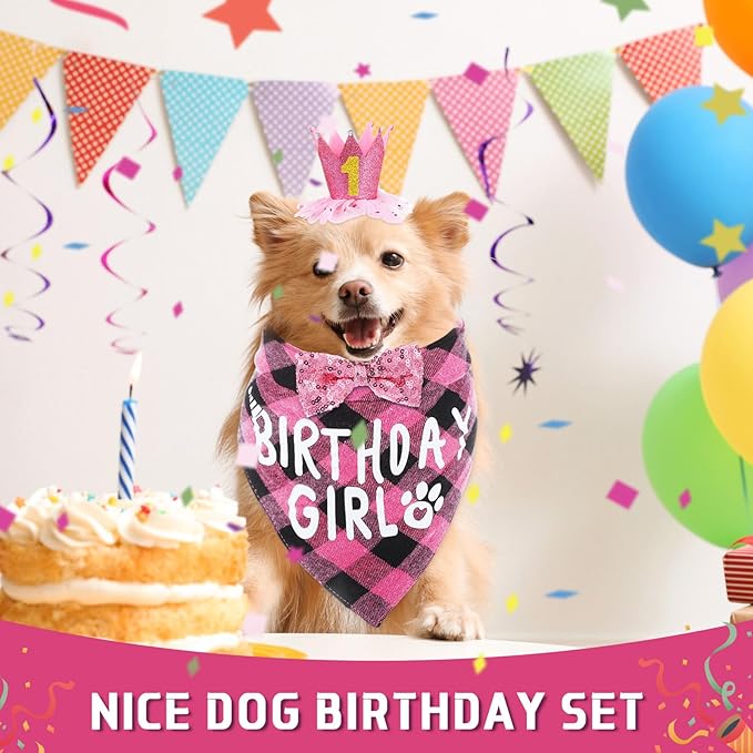 Weewooday Dog Birthday Party Supplies Birthday Boy Girl Cake Bandana Triangle Scarf Party Hat Dog Bow Tie Collar with Numbers for Large Medium Small Dog Puppy 1st Birthday(Novel Style,Medium)