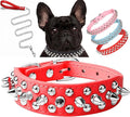 Spiked Dog Collar Soft Pu Leather Mushrooms Rivet Spike Studded Puppy Adjustable Pet Collars for Small Breeds (S, Red Set)