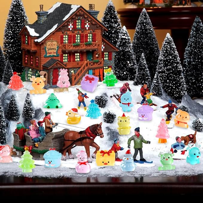 DIYDEC 40PCS Mini Christmas Luminous Figurines 40 Styles Christmas Resin Miniatures Glow in The Dark Tiny Figures to Hide Small Snowman Figures for Party Favors Bag Fillers Garden Dollhouse Decor