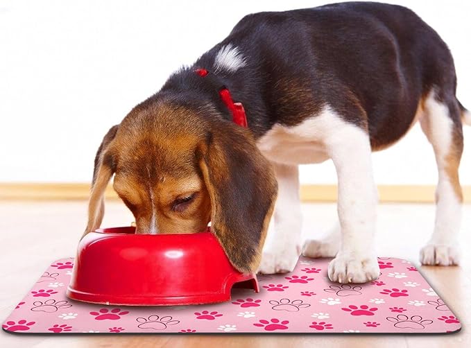 Dog Food Mat, Absorbent Water Bowl Mats Cat Pet Feeding Placemats Pink 16 * 24 inch