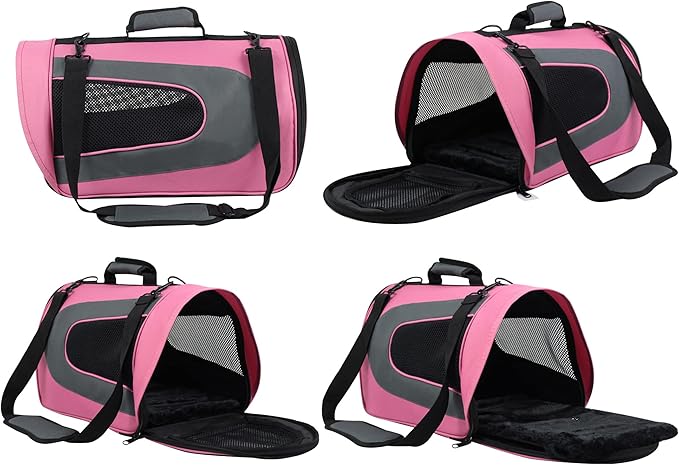 EliteField Deluxe Soft Pet Carrier (3 Year Warranty, Airline Approved), Multiple Sizes and Colors Available (20" L x 11" W x 11" H, Pink+Gray)