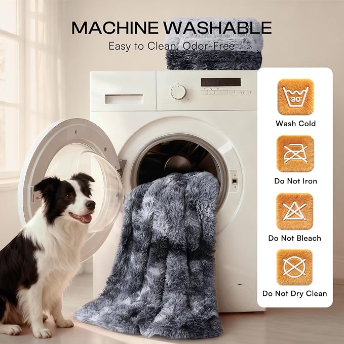 Luciphia Large Waterproof Dog Blanket for Pet Washable Liquid Proof Bed Intimacy Protection Shaggy Plush Calming Long Faux Fur Couch Cover Calming Cat Throw Blankets, Tie-dye Grey, 60" x 80"