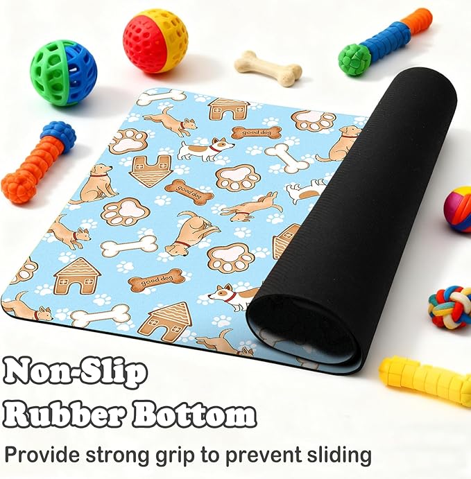 Dog Food Mat for Pet Cat Food Mat, Blue Absorbent Quick Dry Dog Bowl Mats for Food and Water, Non-Slip Cat Pet Feeding Mats for Floor Placemats 12"x20"