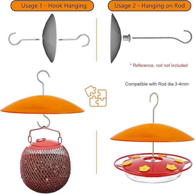 Small Rain Cover for Bird Feeder - Mini Orange Yellow 8" X 2 PC Hanging Weather Guard Protective Dome - Dia. 20CM