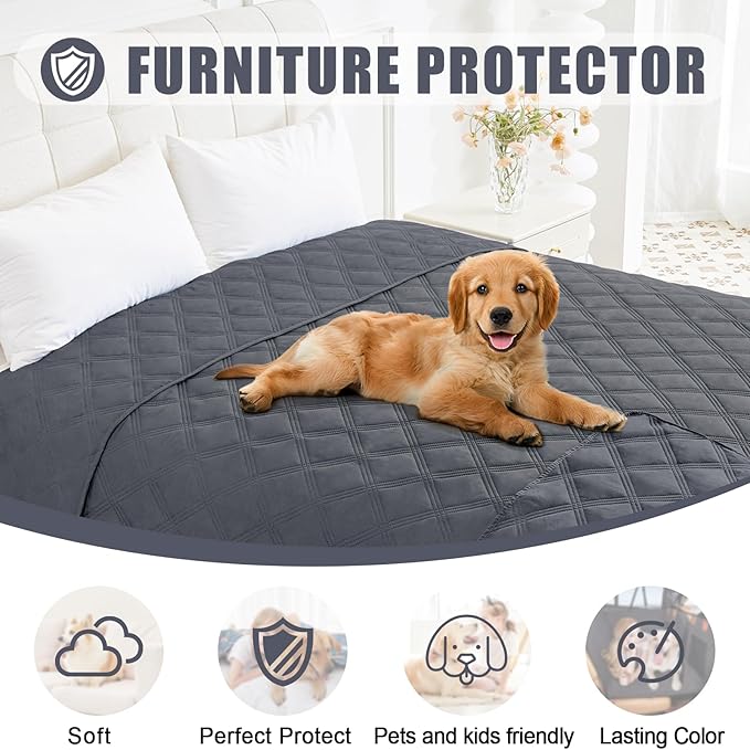 Smiry Waterproof Dog Bed Cover Blanket 52x82, Soft Reversible Pet Blanket, Washable Leakproof Cats Dogs Couch Cover for Sofa, Couch, Furniture, Dark Grey/Dark Grey
