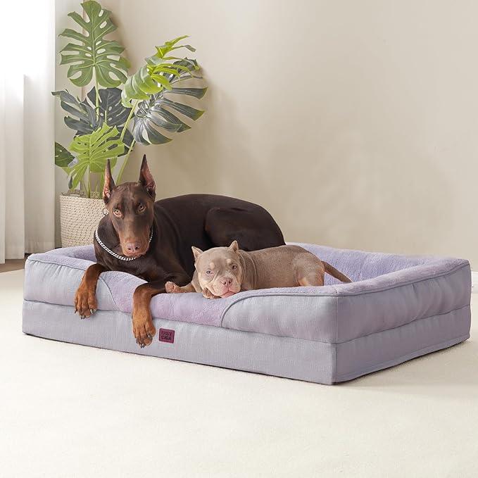 EHEYCIGA Orthopedic XL Dog Bed for Large Sized Dog, 42x30x7.5 Inch Extra Large Memory Foam Dog Couch Bed with Sides, Waterproof Liner & Washable Removable Cover, Purple