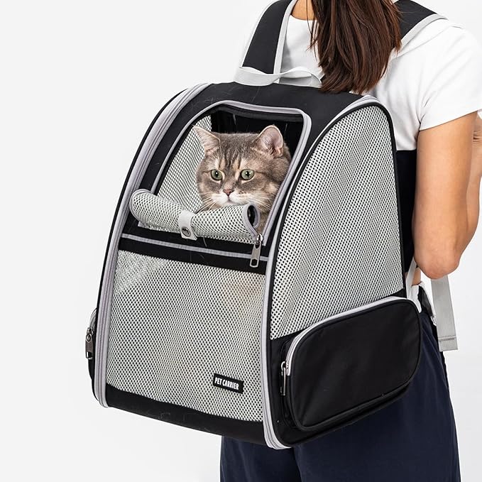 Cat Backpack，Expandable Cat Carrier Backpack, Dog Backpack Carrier and Pet Carrier Backpack, Suitable for Cats, Kittens or Small Dogs, Travel Friendly Puppy Cats Bag (Black)