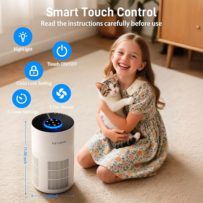 Air Purifiers for Bedroom Home up to 1200Ft², Small Air Purifier for Bedroom, H14 HEPA Air Purifiers for Home Pets,with Sleep Mode, 3 Speeds, Timer, Aroma Function
