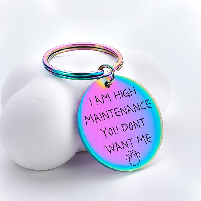 Funny Personalized Dog Tag, Customized Dog Collar with Name Tags Plate, I am High Maintenance You Don't Want Me,Cute Pet Tag Keychain for Dogs Cats Owner, Pet Name Tag Double Sided Engraved