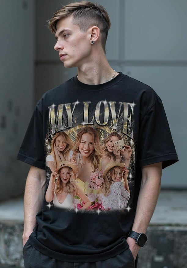 Custom Bootleg Rap Shirt with Photo Text, Vintage Custom Picture Shirt for Girlfriend, Boyfriend, Dad, Mom, Pet Lover Friend