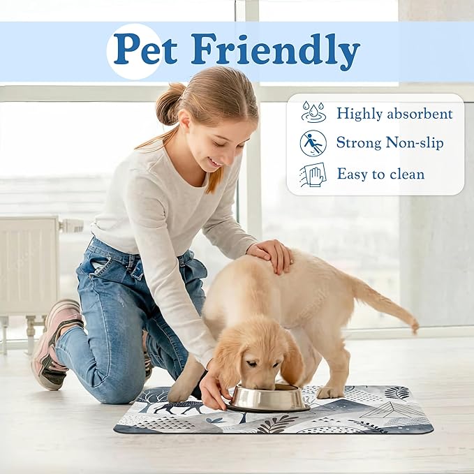 Watercolor Desert Camel Pet Feeding Mat for Floors–Christmas Stocking Absorbent Quick Dry Dog Cat Bowl Mat for Food and Water, Non Slip Waterproof Base, Mess-Free Feeding Accessories 12"x20"