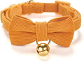 Soft Corduroy Cat Collar with Bell and Bowtie, Safety Breakaway Clasp, Adjustable for Kitten and Cats Orange Color.