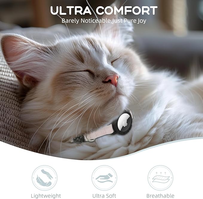 AirTag Cat Collars, Stretchy Collar with Apple AirTag Holder and Bell, Breakaway Design Ultra Elastic GPS Tracking Collars for Cats and Puppies, (7.5-12.5 Inch), Khaki
