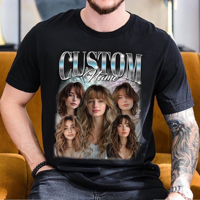 NAZENTI Custom Bootleg Rap Tee, Custom T-Shirts with Picture, Retro Custom Bootleg, Valentine's Gifts for Him Her