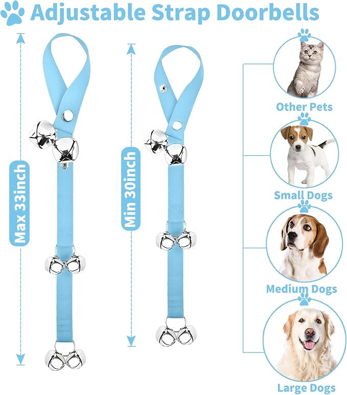 2 Pack Dog Doorbells, Pet Training Bells for Go Outside Potty Training and Communication Device Large Loud Dog Bell Cat Puppy Interactive Toys Adjustable Strap Door Bell (Light Blue)