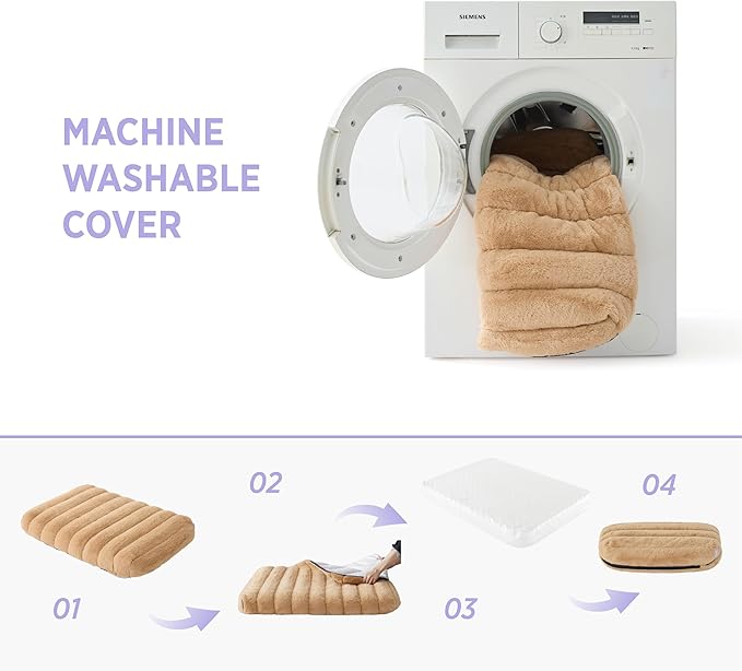 LE SURE Cute Orthopedic Dog Bed Large Sized Dog, Waterproof Chic Flat Pet Beds with Removable Washable Cover, Fuzzy Thick Egg Crate Foam Pet Mat for Indoor Use (36" x 27", Beige)
